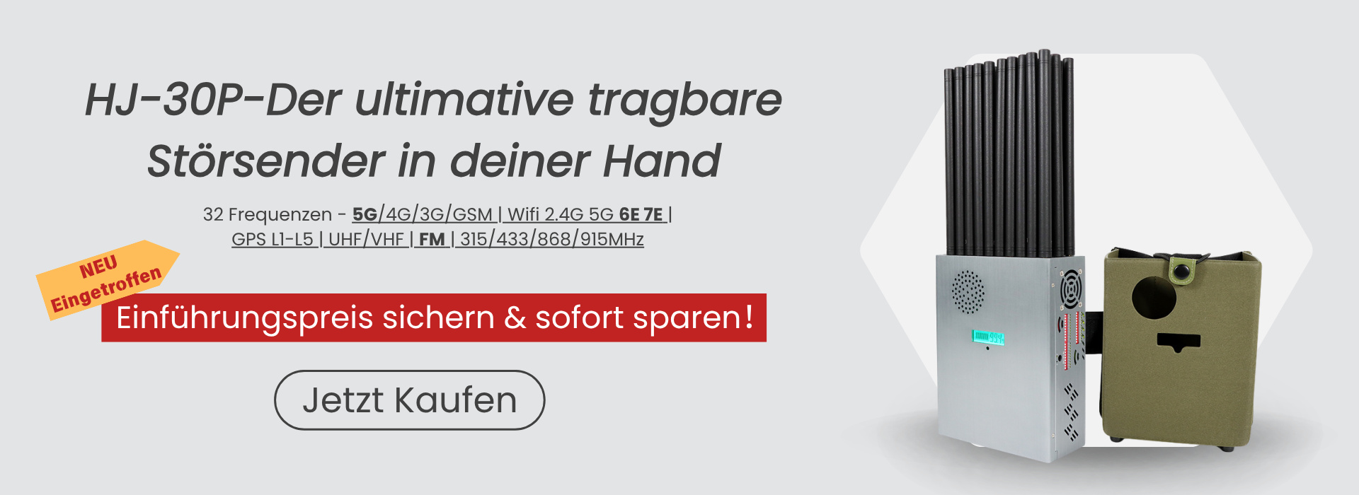 NEU eingetroffen für HJ-30P Tragbare 32 Bänder Störsender Blockiert 5G WiFi 6E 7E FM HF Signal