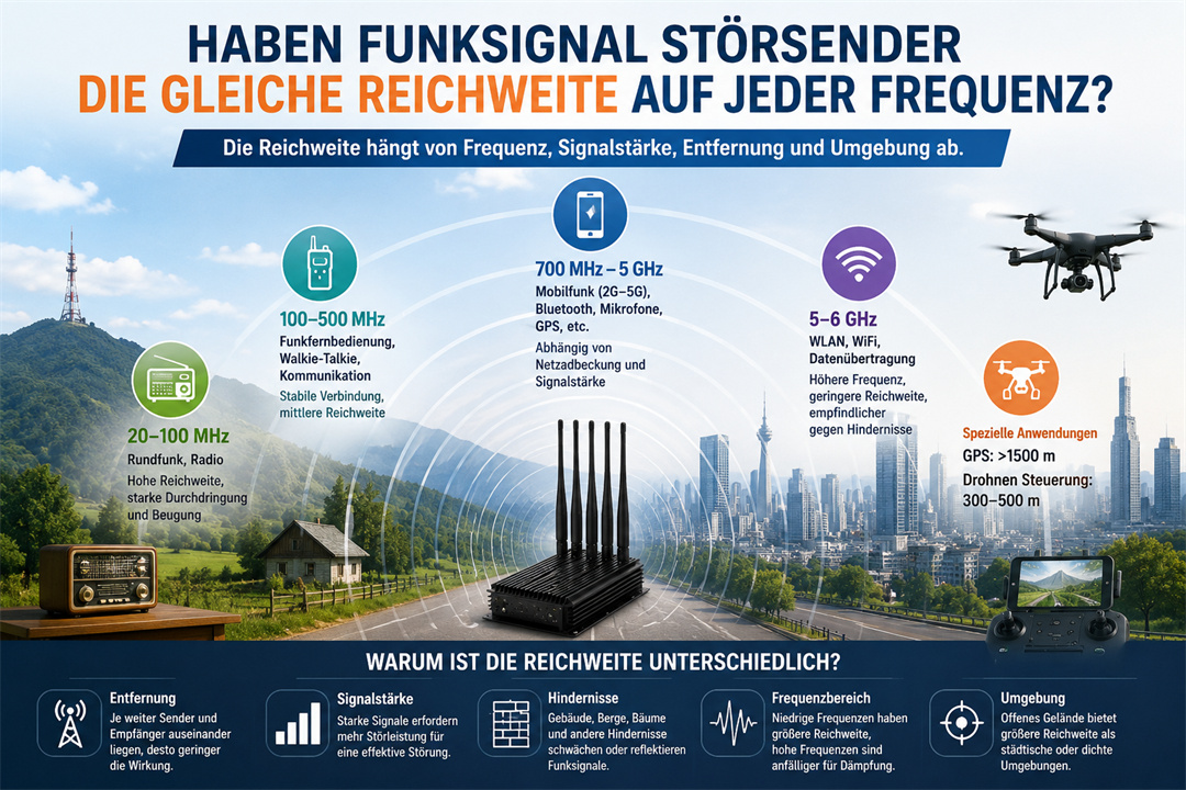 Funksignal Störsender die gleiche Reichweite auf jeder Frequenz