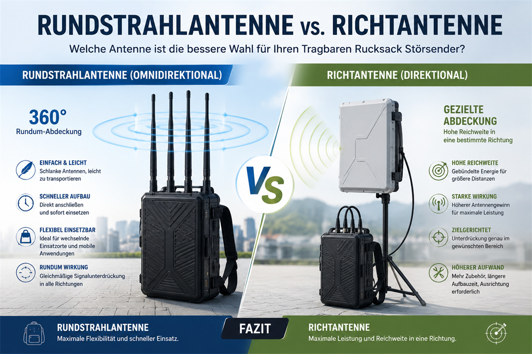 Tragbare Rucksack Störsender mit Rundstrahl- oder Richtantenne